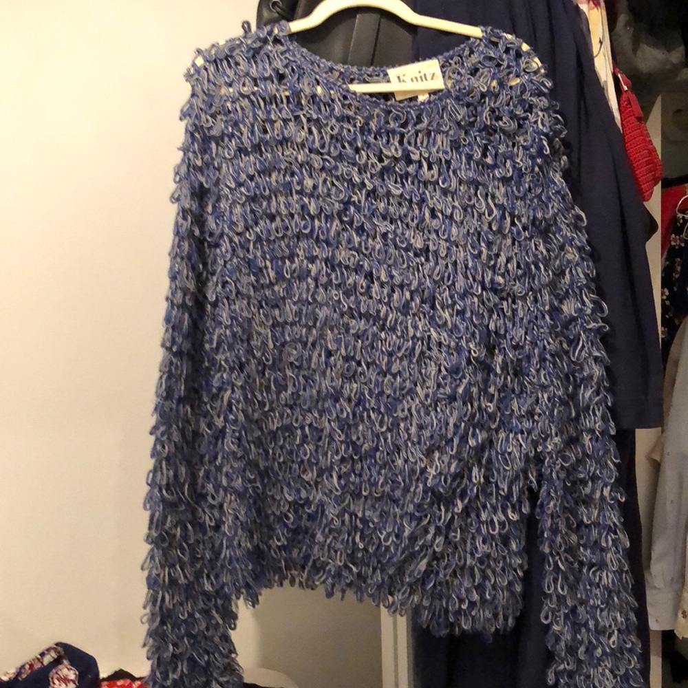 For Love and Lemons Knitz Blue Shaggy Sweater
